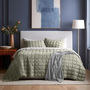 NWT Quince European Linen Box Quilt Willowleaf Light Green New